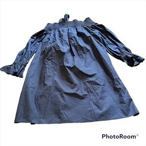 Soprano navy blue off the shoulder dress with bow in back